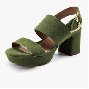 FOWT Green Open Toe Platfrom Sandal Chunky Heel Slingbacks Buckle Wide Band Shoe